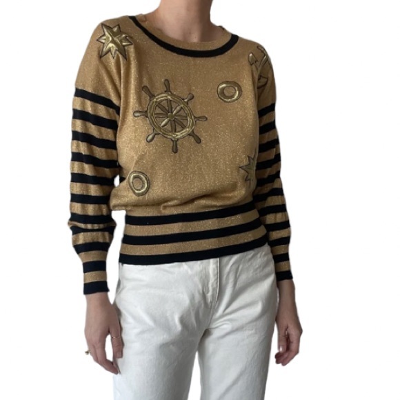 NWOT Escada Retro Gold Metallic Crew Neck Sweater Size 40 - Picture 3 of 16
